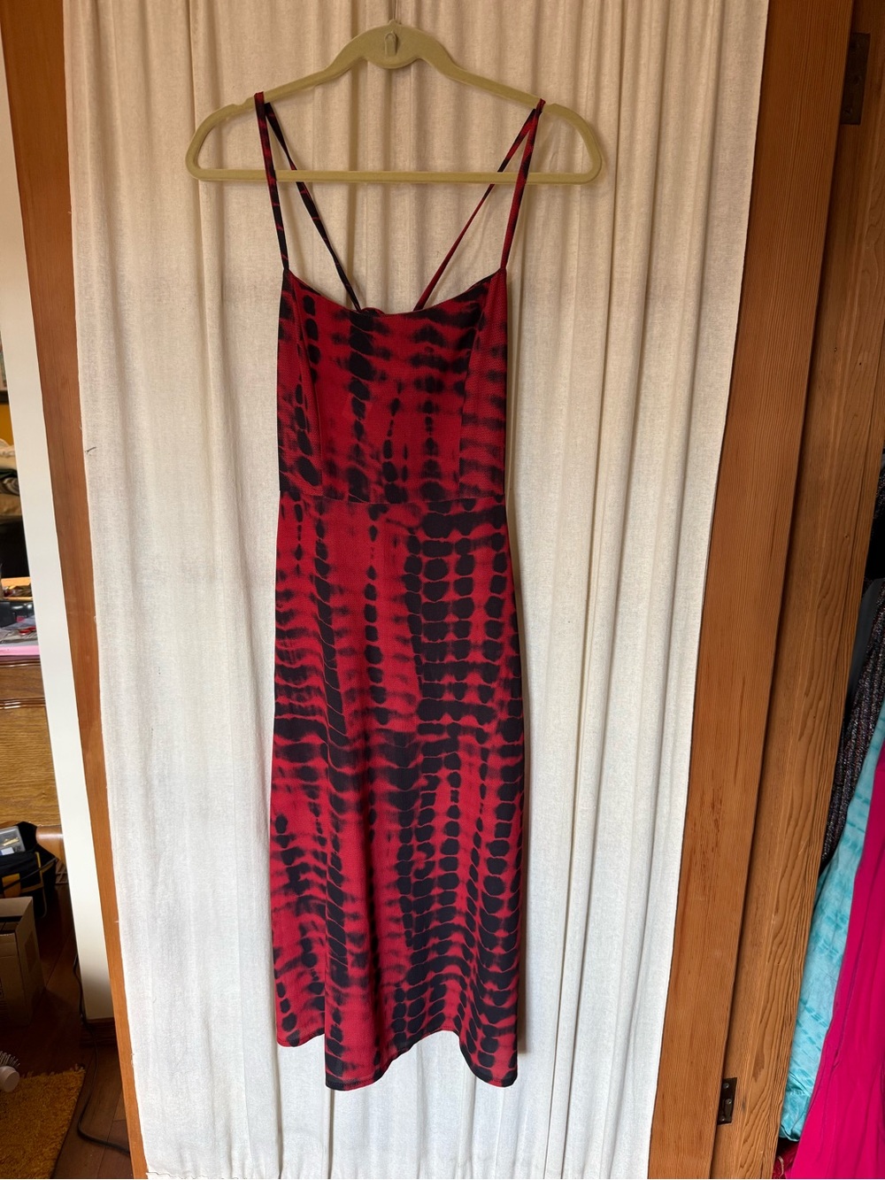 Red and Black Tie-Dye Dress with Spaghetti Straps